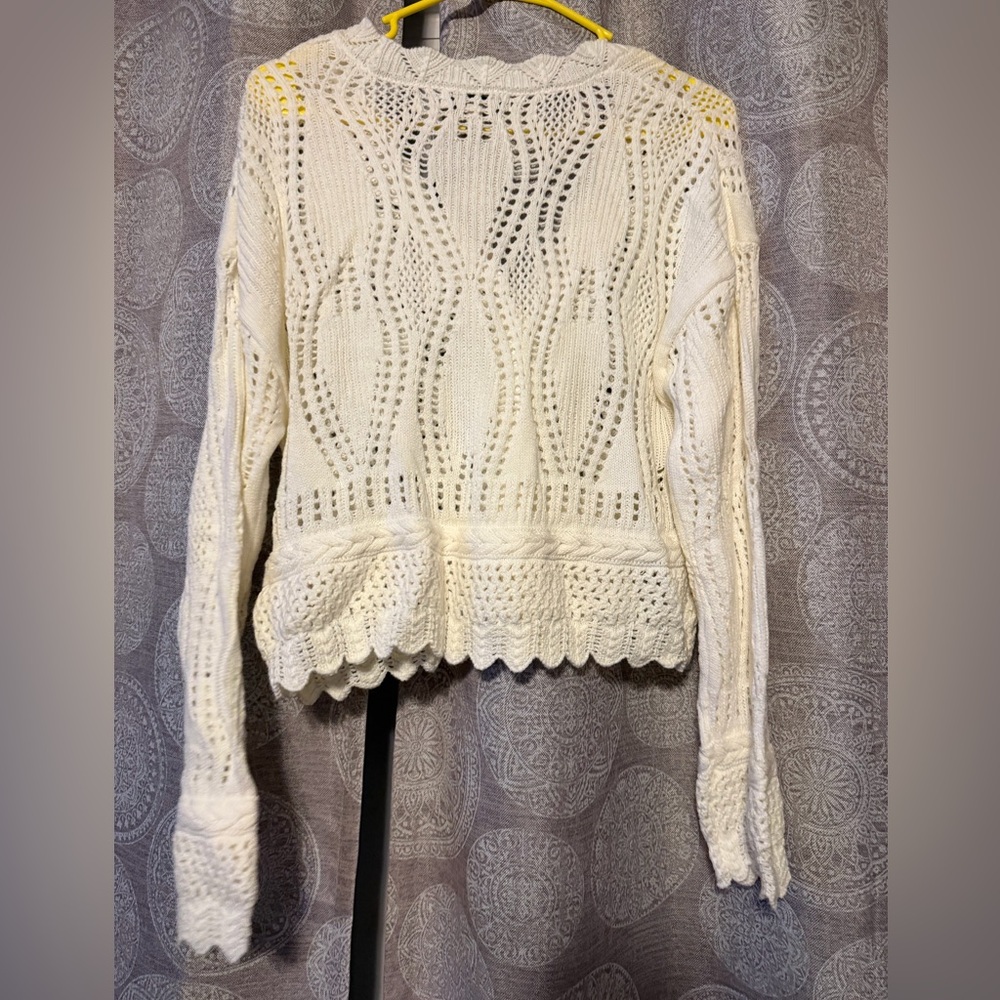 Francesca's Collections Cream Open-Knit Scalloped Button Cardigan - Picture 3 of 5